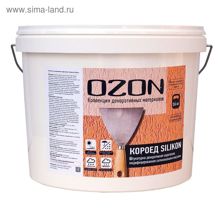 Штукатурка декоративная OZON "Короед SILIKON 2.0" акриловая 16 кг - Фото 1