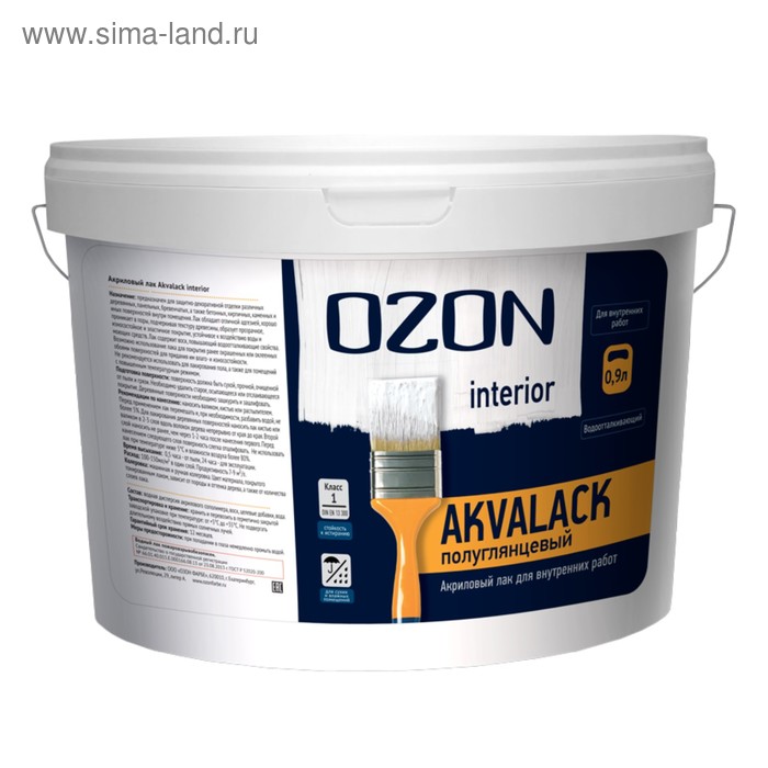 Лак универсальный акриловый OZON Akvalack-interior 0,9л - Фото 1