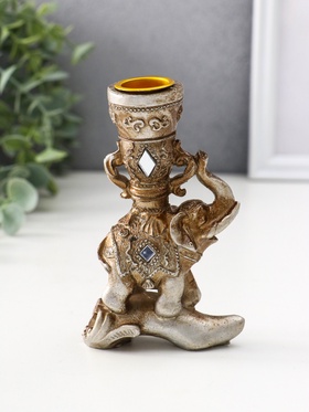 Фигурка-подсвечник полистоун «Индийский слон на бревне», зеркальные вставки, 12.5×7.5×3.2 см 1935327