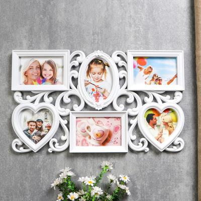 Фоторамка-коллаж на 6 фото 10×15, 12×12 см «Завитки», пластик, мультирамка, белая, 31.5×53 см