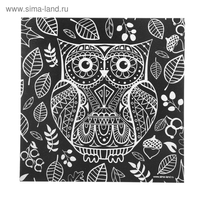 Гравюра «Совушка» с металлическим эффектом серебра, 18,5 х 18,5 см - Фото 1