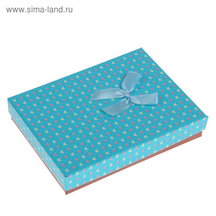 Коробка подарочная "Сердца" 16 х 12 х 3 см, цвет голубой - Фото 1