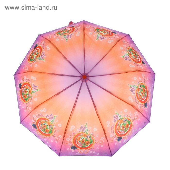 Зонт автоматический "Полевые цветы", R=50см, цвет оранжево-сиреневый - Фото 1