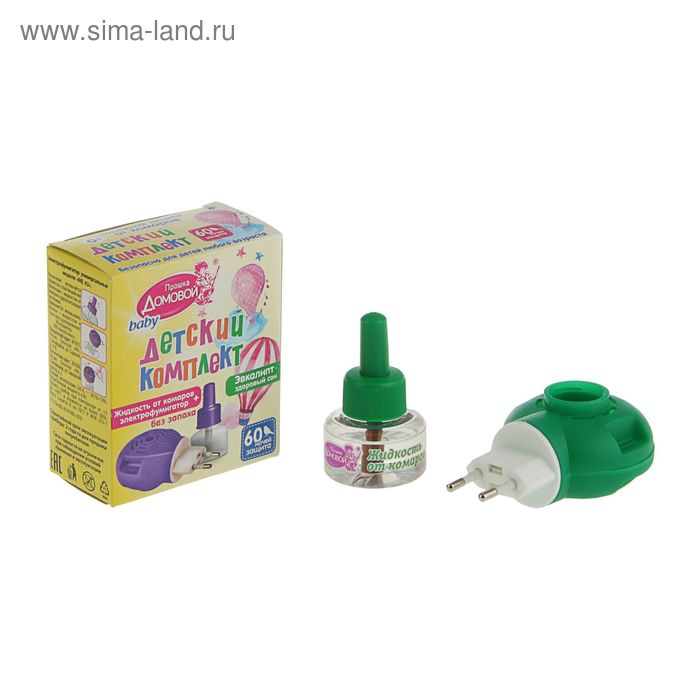Комплект от комаров Домовой Прошка Детский с Эвкалиптом 60 ночей + фумигатор - Фото 1