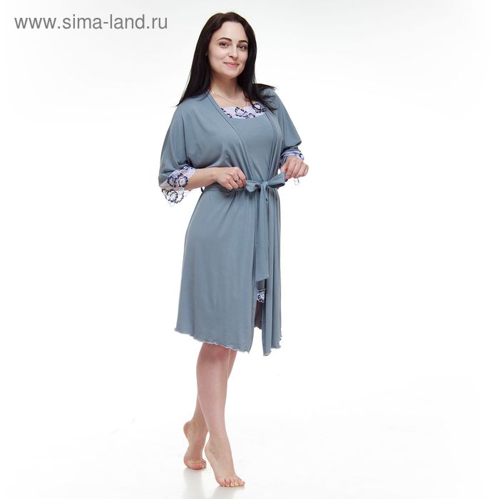 Комплект женский (сорочка, халат) 027К цвет серый, р-р 44 вискоза - Фото 1