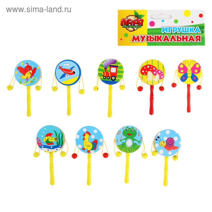 Игрушка музыкальная Колотушка круглая с бусинками, МИКС - Фото 1
