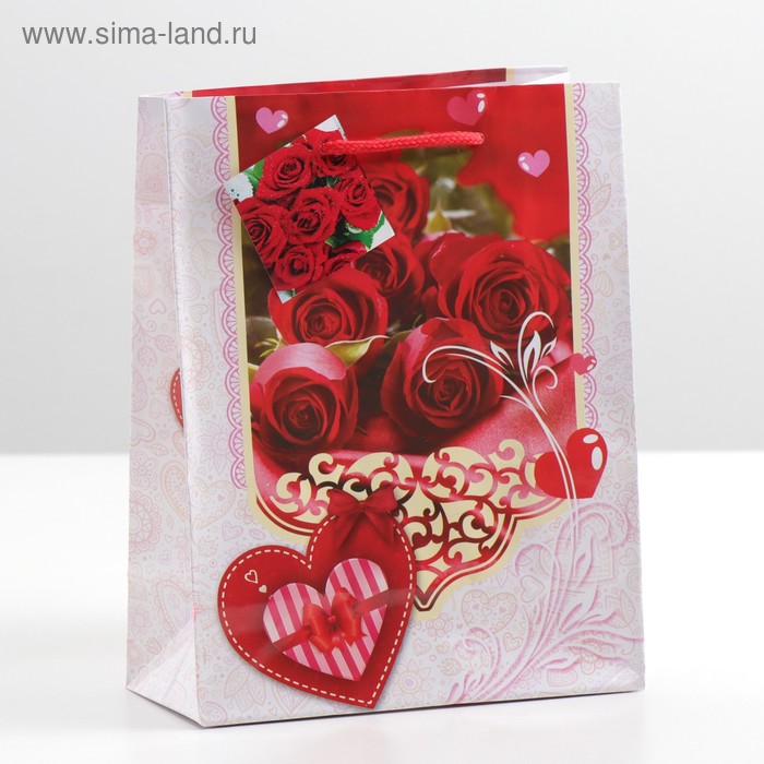 Пакет подарочный "Розы", 18 х 8,5 х 23 см - Фото 1