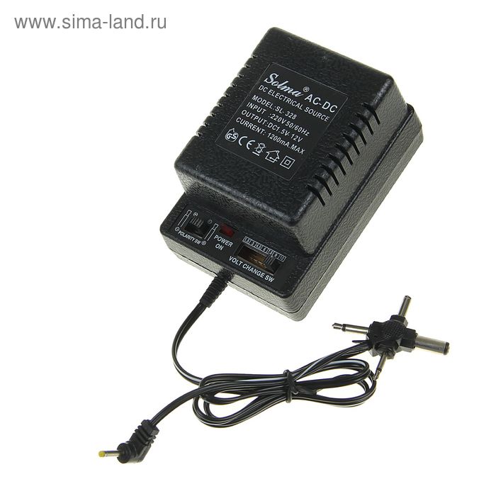 Блок питания Luazon IP-24-24-000-01, 1 А, 6 режимов 1.5-12V, переключатель полярности,0.65 м - Фото 1