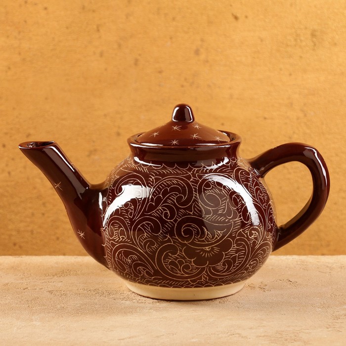 Чайник Риштанская Керамика "Узоры", 1000 мл, коричневый - Фото 1