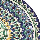 Ляган круглый «Риштан», 28 см, цветок в центре, сине-зелёный орнамент - Фото 3
