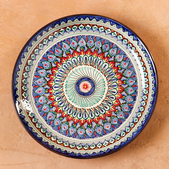 Ляган круглый «Риштан», 36 см, сине-красный орнамент - фото 1905401359