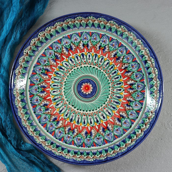 Ляган круглый «Риштан», 36 см, сине-красный орнамент - фото 1905401362