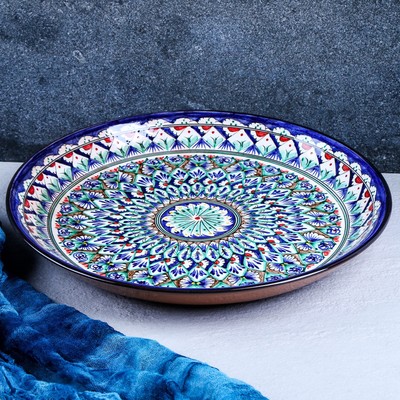 Ляган узбекский Риштанская Керамика «Узоры», d=36 см, синий
