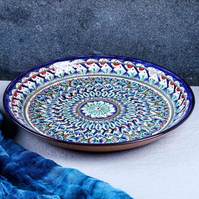Ляган узбекский Риштанская Керамика «Узоры», d=36 см, синий - Фото 1