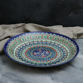 Ляган круглый Риштанская Керамика, 41см, коричнево-синий орнамент