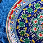 Ляган круглый Риштанская Керамика, 41см, кайма красная, орнамент - Фото 4
