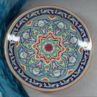 Ляган круглый Риштанская Керамика, 41см, синий, в центре узор цветной - Фото 2