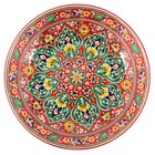 Ляган круглый Риштанская Керамика, 41см, красный, орнамент зелёно-жёлтый - Фото 2