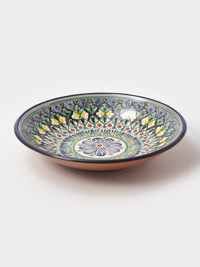 Ляган Риштанская Керамика "Цветы", 33 см, синий