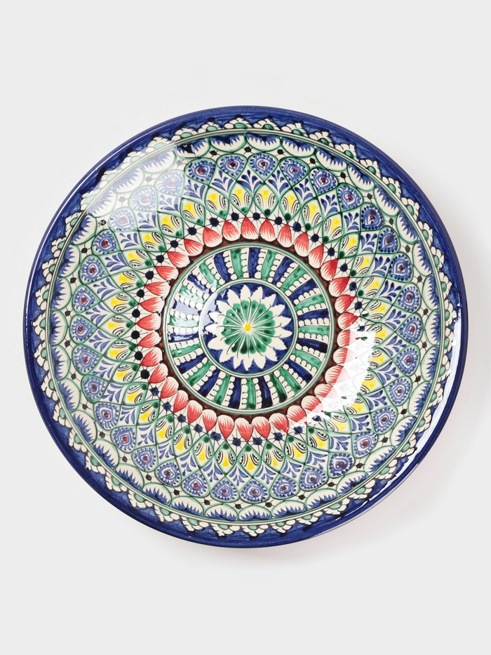 Ляган узбекский Риштанская керамика «Узоры», для плова, d=33 см, глубокий, синий - Фото 1