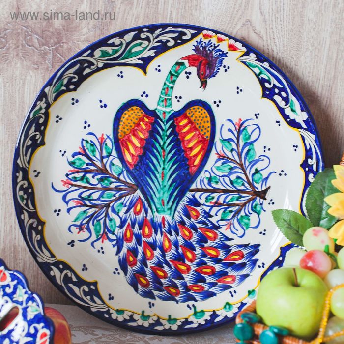 Ляган узбекский Риштанская Керамика «Павлин», d=36 см, синий - Фото 1