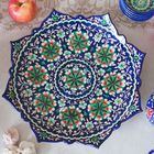 Ляган Риштанская Керамика "Цветы", 41 см, рифлёный, синий - фото 4569976