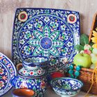 Ляган узбекский Риштанская Керамика «Узоры», 31×6 см, квадратный, синий - Фото 4