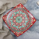 Ляган Риштанская Керамика "Цветы", 32 см, квадратный, красный - Фото 2