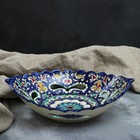 Фруктовница Риштанская Керамика "Цветы", 27 см, синее, рифлёное, овальное - Фото 1