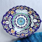 Фруктовница Риштанская Керамика "Цветы", 27 см, синее, рифлёное, овальное - Фото 6