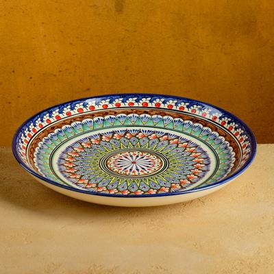 Ляган узбекский Риштанская Керамика «Узор», d=31 см, синий