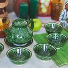 Набор чайный, риштанская роспись, 9 предметов, зелёный: чайник 0.8 л, пиалы 0.3 л - Фото 9
