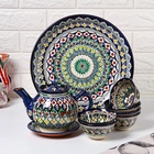 Набор чайный Шафран «Риштанская керамика», 9 предметов: чайник 800 мл, пиалы 6 шт. 200 мл, ляган, блюдце, разноцветный - Фото 1