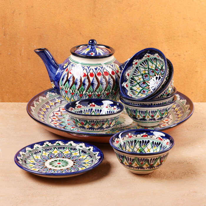 Набор чайный 9 предметов Риштанская Керамика (Чайник 0,8л,пиалы- 0,2) - фото 1905401679