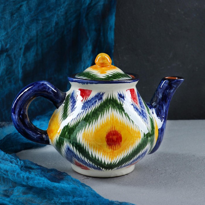 Набор чайный Риштанская керамика "Атлас №2", 9 предметов (чайник 1л, пиалы 0,3л), микс - фото 1925830384