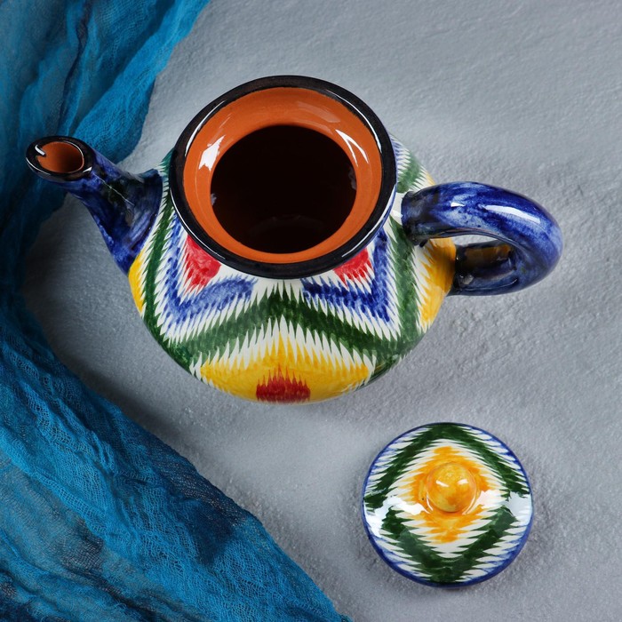 Набор чайный Риштанская керамика "Атлас №2", 9 предметов (чайник 1л, пиалы 0,3л), микс - фото 1925830385