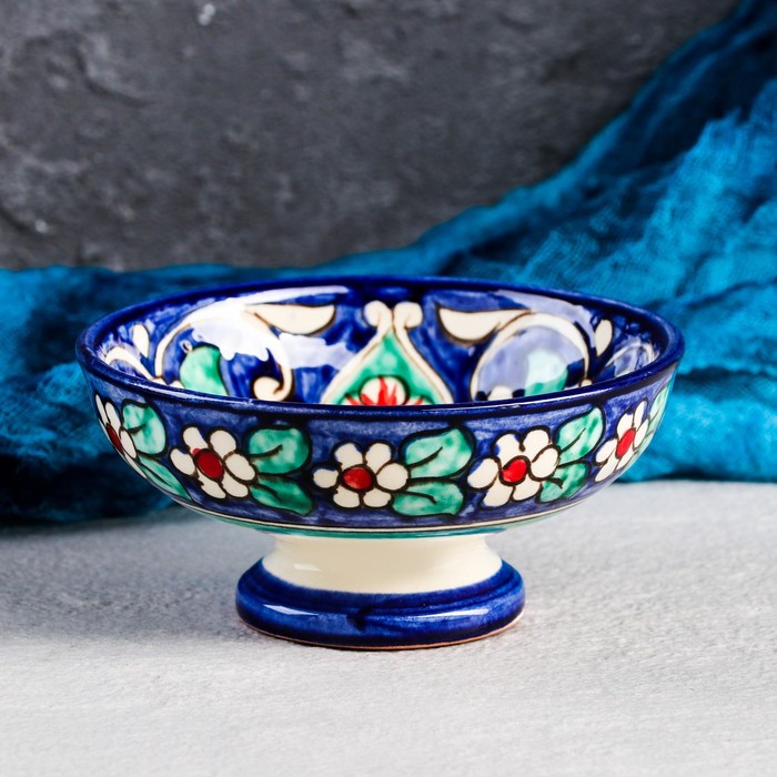 Конфетница Риштанская Керамика "Цветы", 12 см, синяя - Фото 1