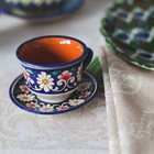 Чайная пара Риштанская Керамика "Цветы", 100 мл, (тарелка 10см, чашка 7,5см), синяя - Фото 11