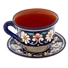 Чайная пара Риштанская Керамика "Цветы", 100 мл, (тарелка 10см, чашка 7,5см), синяя - Фото 5