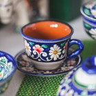 Чайная пара Риштанская Керамика "Цветы", 100 мл, (тарелка 10см, чашка 7,5см), синяя - Фото 9