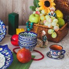 Чайная пара Риштанская Керамика "Цветы", 100 мл, (тарелка 10см, чашка 7,5см), синяя - Фото 10