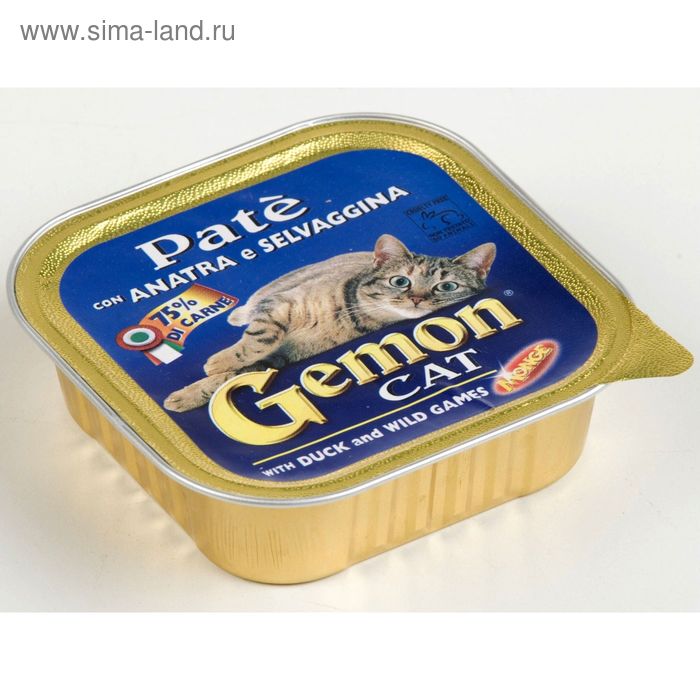 Влажный корм Gemon для кошек, паштет с уткой и дичью, ламистер, 100 г. - Фото 1