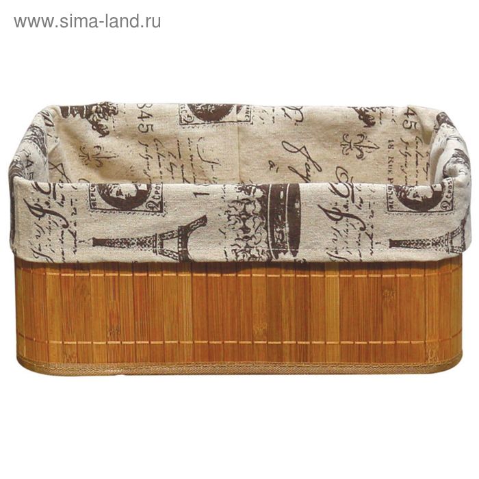 Бамбуковая корзинка с покрытием из натурального льна, каркас: стальной прут, 38х28х16 см - Фото 1