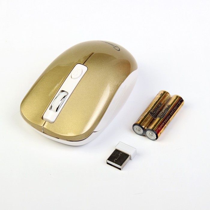 Мышь Gembird MUSW-400, беспроводная, бесшумная, 1600 dpi, 2xAAA, USB, золотистая - фото 51293450