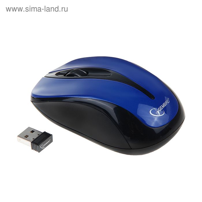 Мышь Gembird MUSW-325, беспроводная, оптическая, 1000 dpi, 1xAA, USB, синяя - Фото 1