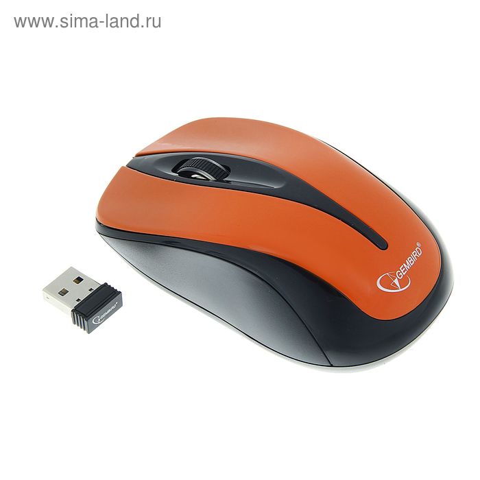 Мышь Gembird MUSW-325-O, беспроводная, оптическая, 1000 dpi, USB, оранжевая - Фото 1