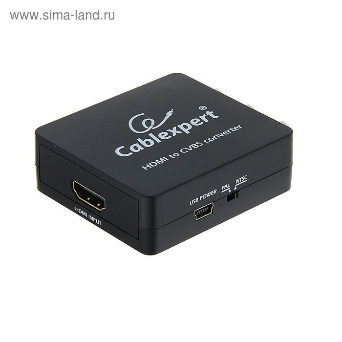 Конвертер Cablexpert DSC-HDMI-CVBS-001, HDMI(f)-3xRCA(f), кабель питания USB, черный - Фото 1