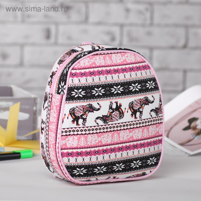 Рюкзак детский "Слоны", отдел на молнии, цвет чёрный/розовый - Фото 1