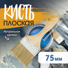 Кисть плоская ЛОМ, натуральная щетина, деревянная рукоятка, 3", 75 мм - Фото 1