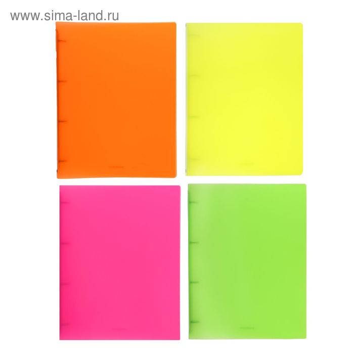 Папка на 4 кольцах А4, 24 мм ErichKrause Glance Neon, пластиковая, 500 мкм, тиснение - диагональ, вместимость до 100 листов, МИКС - Фото 1